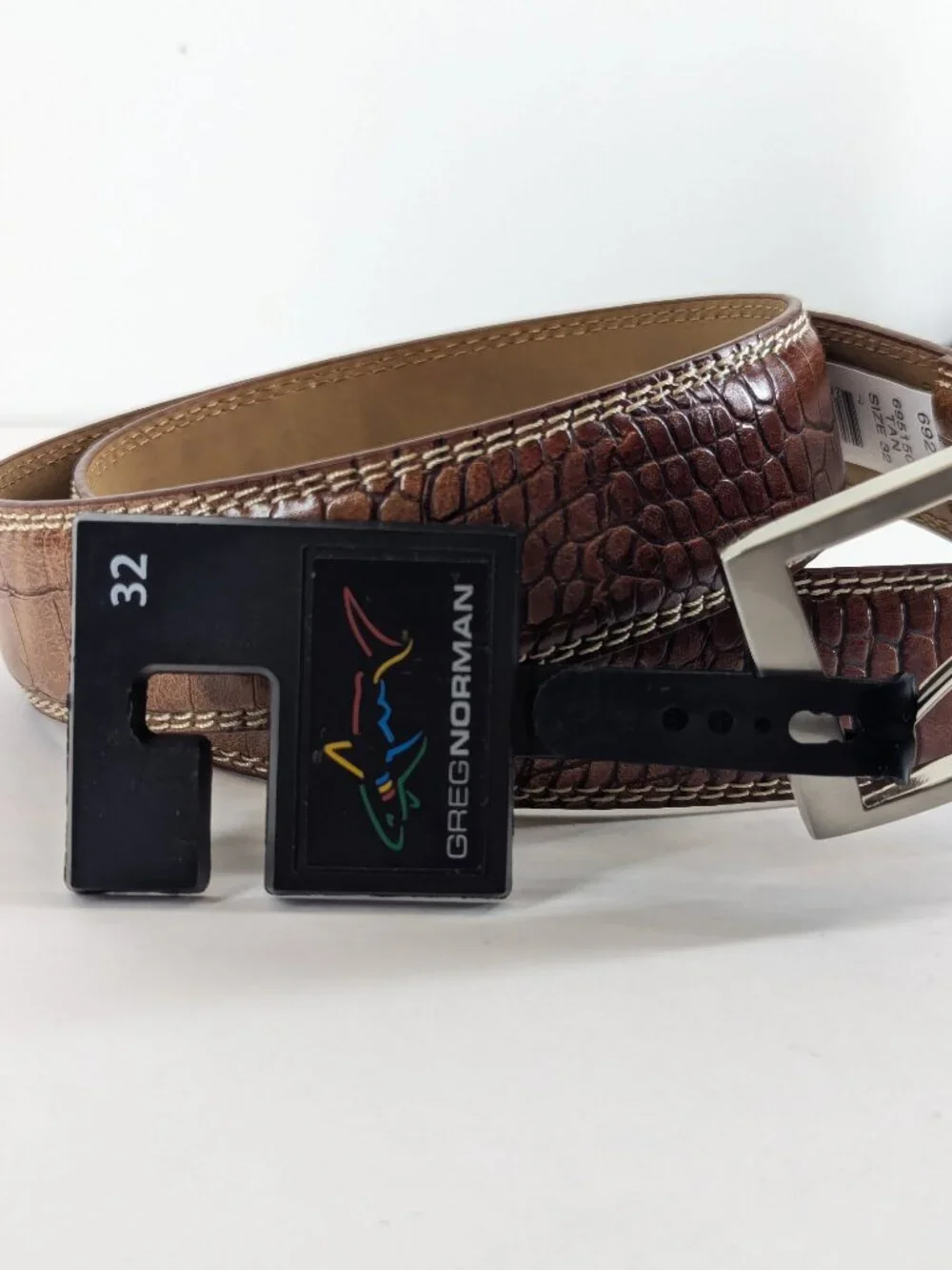 Greg Norman Men's Croco Print Golf Belt Tan 32